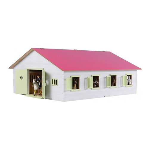 Écurie en bois avec toit de couleur rose + 7 boxes