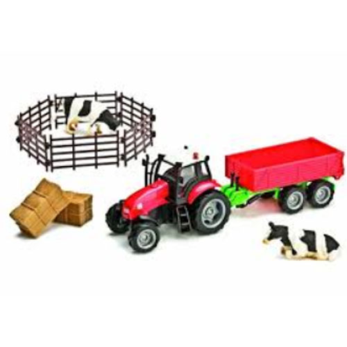 Traktor mit Anhänger + 2 Kühe