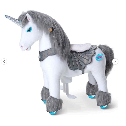 Cheval - poney - licorne blanc et gris 5-7 ans40 kgCheval équipé de roulettes avec frein et son