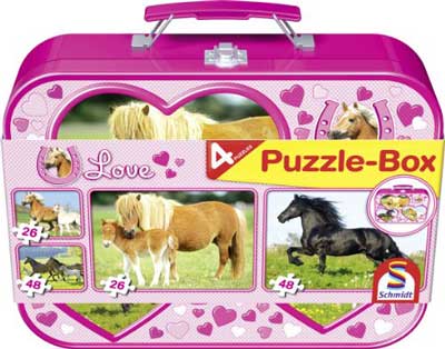 Puzzle-Box mit 4 Pferde-Puzzles