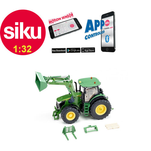 John Deere 7310R - Tracteur + frontal - par App Bluetooth - 1:32