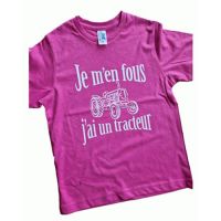 T-shirt (rose) - Je m'en fous, j'ai un tracteur - Taille 5-6 ans