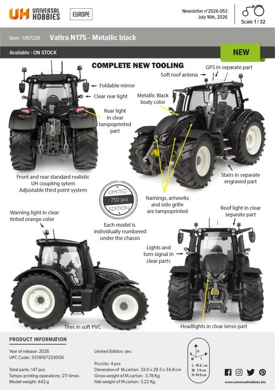 Valtra N175 metallic black - Tracteur - 1:32 Valtra N175 metallic black - Tracteur - 1:32