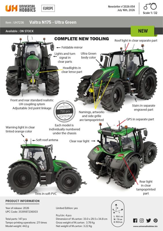 Valtra N175 ultra green - Tracteur - 1:32 Valtra N175 ultra green - Tracteur - 1:32